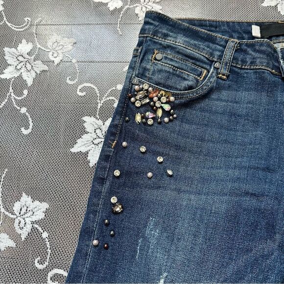 KUT From The Kloth Catherine Ankle Straight Leg Jewel Distressed Jean Size 2 - Picture 4 of 13